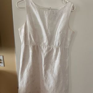 White square neck dress for formal outing.